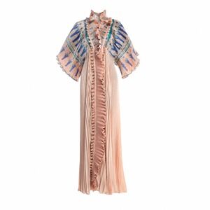 Zandra Rhodes Vintage 1970s Printed Plissé Maxi Robe